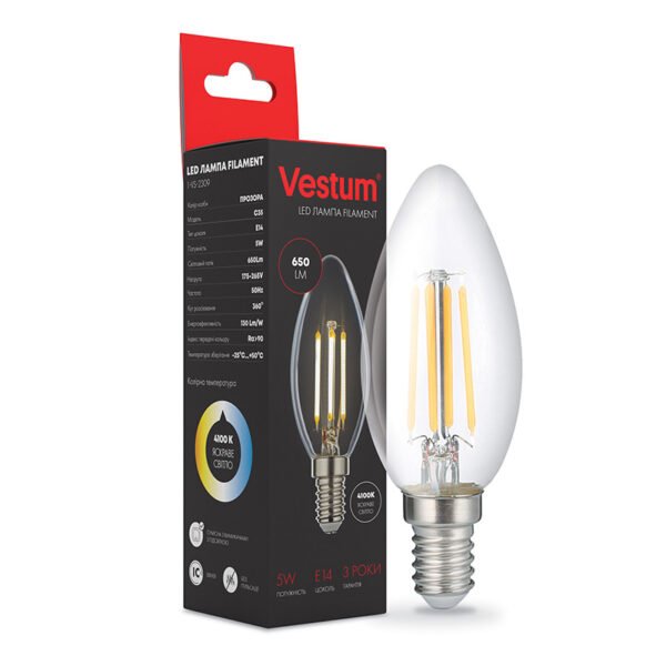 Лампа LED Vestum філамент С35 Е14 5Вт 220V 4100К