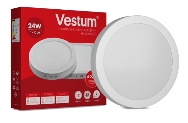 Круглий світлодіодний накладний світильник Vestum 24W 6000K 220V