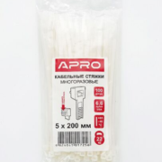 Кабельная стяжка многоразовая 5*200 белая (пач. 100 штук), APRO