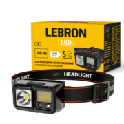 ліхтар налобний LEBRON, 3W, 6500K, Li-Ion 500mAh, чорний, шнур USB